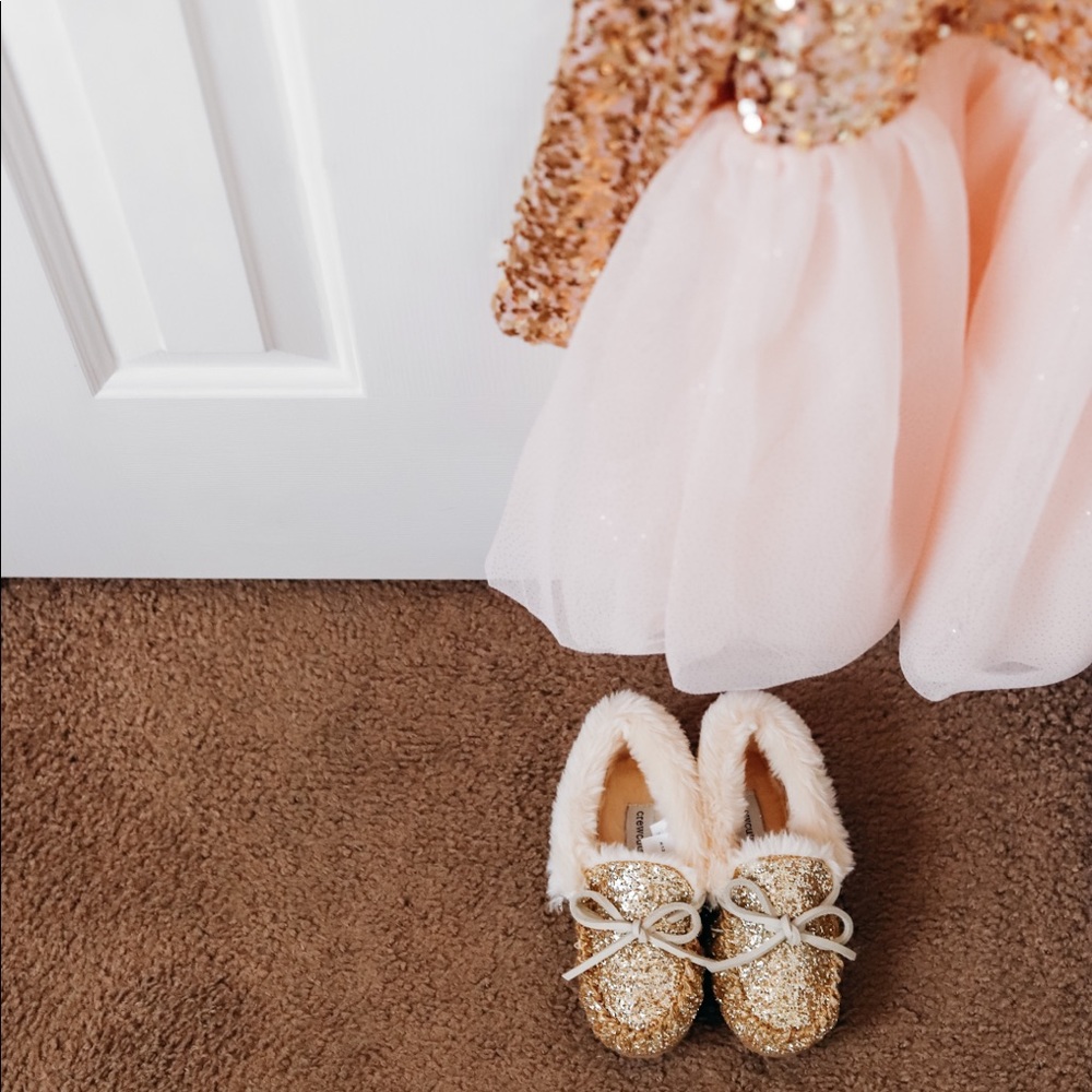 Crewcuts | glitter-covered moccasin slippers